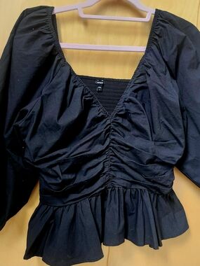 Express Black Smocked Peplum Top